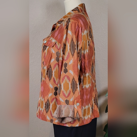 RUBY RD. Rust Southwestern Print Button Up Shirt Jacket  - Plus Size 18W - Picture 6 of 11